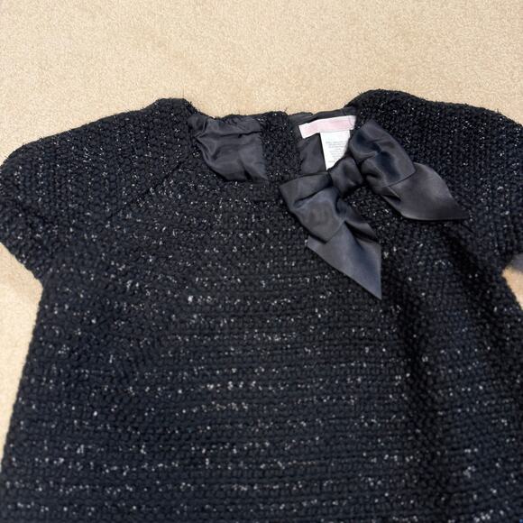 Janie and Jack Black Tweed Knit Dress with Bow – Girls Size 3T Metallic Sparkle - Picture 3 of 5